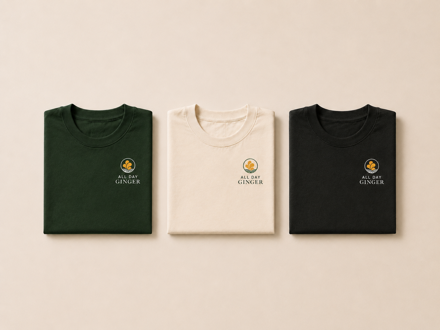 All Day Ginger — branded t-shirt mockups
